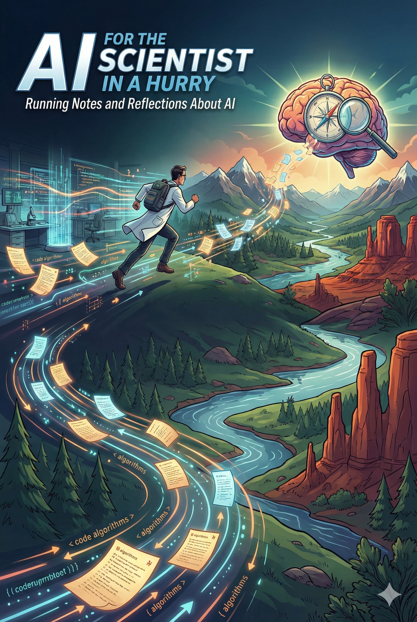 AI for the Scientist in a Hurry An AI image generated with Bing: Draw an image of a social network. Include a person examining the network and holding a laptop in one hand. The laptop should have the logo of the R programming language.